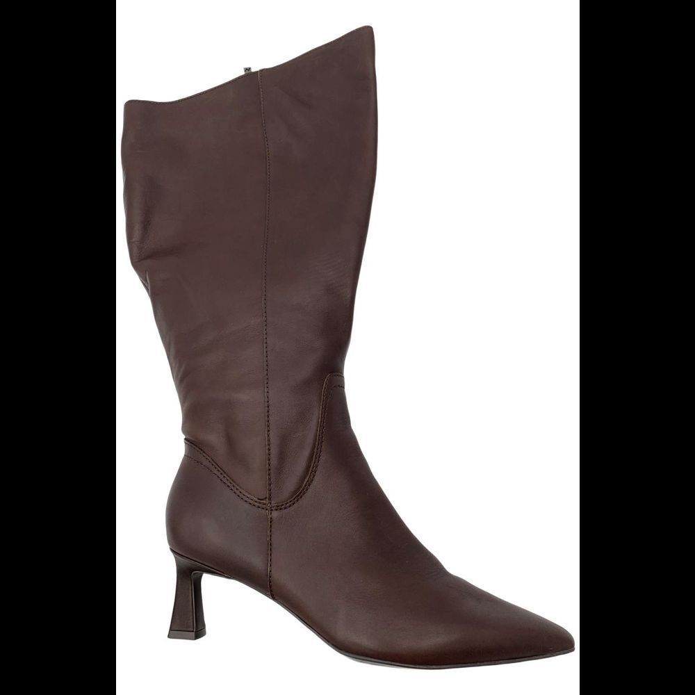 Naturalizer Brown Mid-Calf Leather Kitten Heel Boots